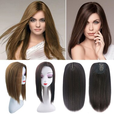 YYDS Nature Straight Mixture Snythetic Hair Topper 18 inch Side Parting Lace Base Clip in Wiglet Full Head Wear Crown Wig (Left Part 27# Dark Blonde)