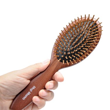 Handmade Wooden Cushion Hair Brush for Women Men Hairbrush with Bamboo Pins Massage Scalp &amp; Detangling for Curly Thick Long Fine Dry Wet Hair (Oval Shape)
