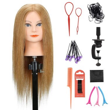 SOPHIRE 100% Real Human Hair Mannequin Head with 9 Tools and Clamp, Hairdressers' Practice Training Head and Cosmotology Doll Head for Hairstyling and Braid - #27