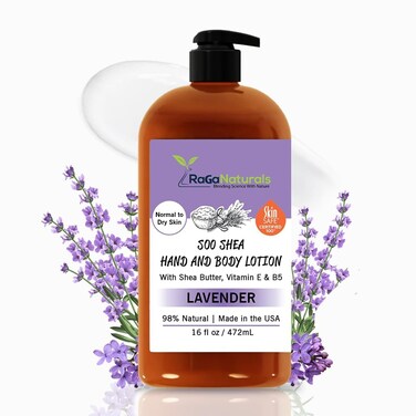 RaGaNaturals Lavender Shea Butter Hand and Body Lotion, 16 Fl Oz - Moisturizing, Plant-Based, Vegan, with Argan, Avocado Oil &amp; Vitamin E