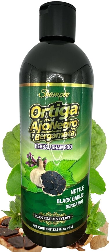 Shampoo Ortiga Ajo Negro y bergamota 33.8 FL OZ (1LT) herbal shampoo BERGAMOT