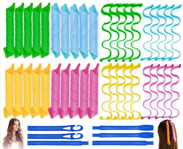 40PCS Hair Curlers Heatless Magic Hair Rollers Wave and Spiral Two Styles Formers(20inches) with 6PCS Styling Hooks Kit No Heat Damage for Most Hairstyles Short and Medium Hair