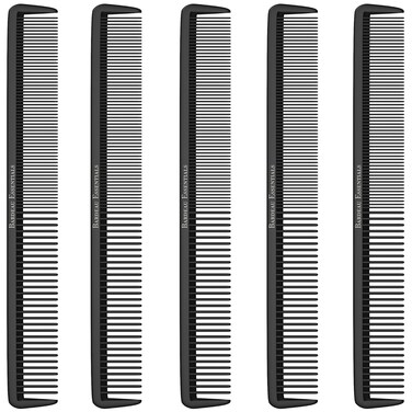 Hair Cutting Comb (5 Pack) - Professional 8.75&rdquo; Black Carbon Fiber Anti Static Chemical And Heat Resistant Hair Combs For All Hair Types For Men and Women - By Bardeau Essentials