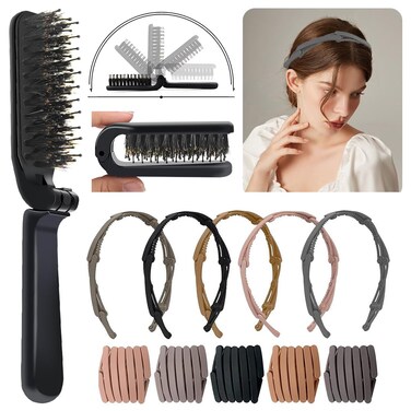 Aozzy 6Pcs Travel Boar Bristle Folding Hair Brush with Retractable Band for Thin/Thick Hair, Mini Brush for Women's Hairstyles, Men's Hair &amp; Beard - Great for Purse/Pocket