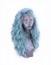 Side Part Pastel Blue Green Wigs Blend Color Synthetic Lace Front Wigs for Women Festival Cosplay Party Drag Queen Replacement Wear Long Water Curly Hair 22 Inches