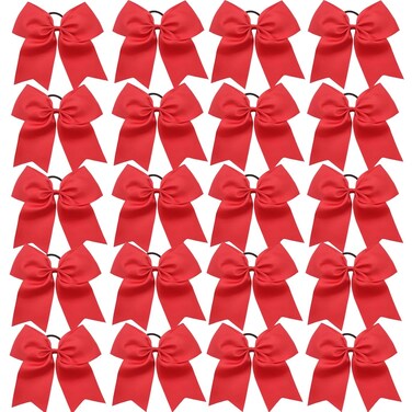 Hipcheer 20pcs 8" Large Red Cheer Bows for Girls, Hand-made Grosgrain Ribbon Hair Accessories for Teen Girls Softball Cheerleader Sports (red2 (Pack of 20))