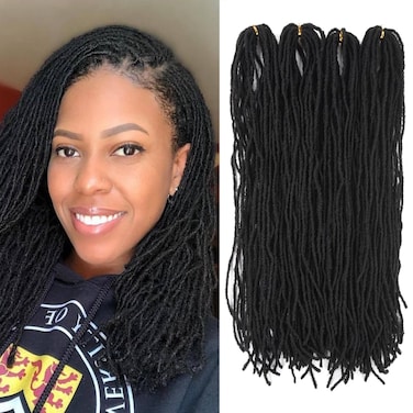 Fuax Locs Crochet Hair Super Lightweight Micro Locs 4 Pack Sister Locs Crochet Hair Synthetic braids Hair Extensions (1B, 18 Inch)