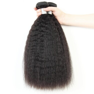 Light Yaki Bundles Human Hair Natural Weave Remy Hair Kinky Straight 3 Bundles 16 18 20 Inch Unprocessed Brazilian Virgin Hair Bundles Extensions Natural Color