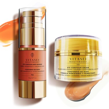 AM/PM Anti-Aging Kit Eye Contour Duo, Deep Hydration Eye Contour Cream with Cotton Stem Cells &amp; Hyaluronic Acid (AM), Eye Contour Anti-Fatigue with Arabic Coffee for Under Eye Lines Protection(PM)