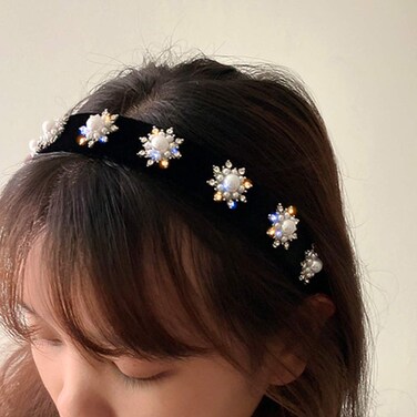 Aimimier Baroque Bridal Crystal Headband Vintage Faux Pearl Rhinestone Crown Luxury Wide Hair Hoop for Women