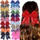 Women Girls Kids Teens Sequins Hair Bows Elastic Hair Tie Ribbon Large Cheer Bow Ponytail Holder Hair Band (Yellow)