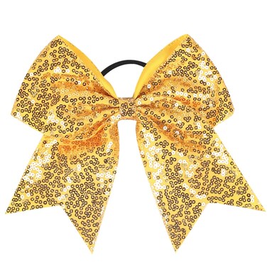 Women Girls Kids Teens Sequins Hair Bows Elastic Hair Tie Ribbon Large Cheer Bow Ponytail Holder Hair Band (Yellow)