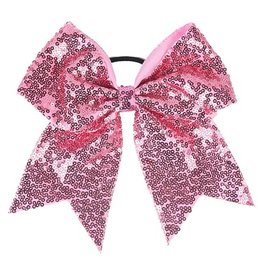 Women Girls Kids Teens Sequins Hair Bows Elastic Hair Tie Ribbon Large Cheer Bow Ponytail Holder Hair Band (Pink)
