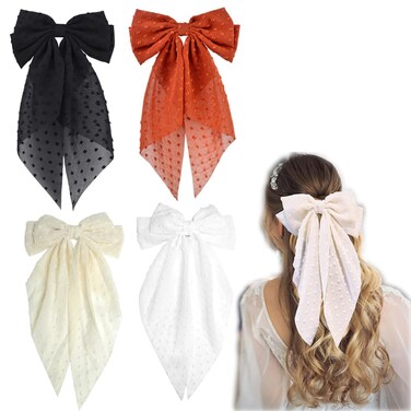 Big Hair Bows for Women Long Hair Ribbon Bows Large Tulle Bow Snap Hair Clip Hair Barrettes Wedding Hair Pieces Hairpins Chiffon Bowknot Tails Girls Bridesmaid Hair Accessories (Style 2)
