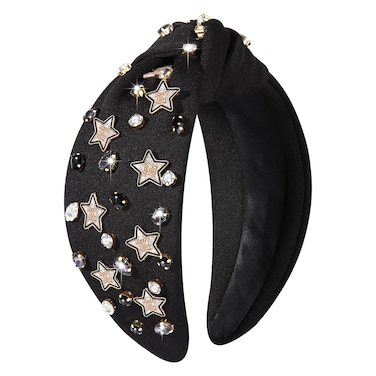 New Years Eve Headband for Women 2025 Happy New Year Star Headband Crystal Jeweled Knotted Headband Holiday Accessories (New Year Stars)