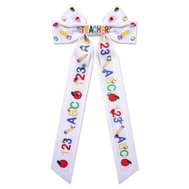 Teacher Hair Bows for Women Teacher ABC Pencil Hair Bow Clips Jeweled Satin Ribbon Bow Barrette Hair Clip Back to School Accessories Teacher Appreciation Gifts (Teacher ABC)