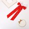 Boderier Football Accessories Hair Bows for Women Beaded Touch Down Hair Bow Clip Long Tail Satin Ribbon Bow Barrette Hair Clip Sports Fan Game Day Outfits Accessories for Women Red White