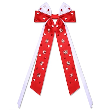 Boderier Football Accessories Hair Bows for Women Beaded Touch Down Hair Bow Clip Long Tail Satin Ribbon Bow Barrette Hair Clip Sports Fan Game Day Outfits Accessories for Women Red White