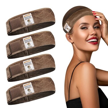 Wig Grip for Women, Velvet Wig Headbands Non-slip, Brown 4 PCS