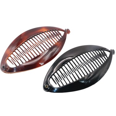 Parcelona French Flat Fat Fish Set of 2 Shell Brown and Black Banana Hair Clips