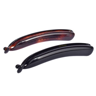 Parcelona French Small 3 &frac34;&rdquo; Celluloid Set of 2 French Banana Hair Clip Flexible Ponytail Holder Fashion Durable Styling Paris Hair Accessories for Women, Made in France (Tortoise Shell-Black)