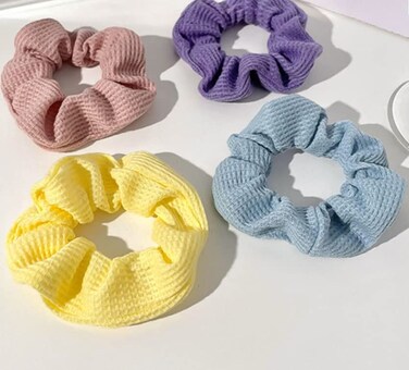 4 Pcs Premium Satin Elastic Hair Bands Hair Scrunchies Hair Ties Grid Hair bands Ponytail Holder Hair Accessories for Girl Women