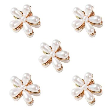 5 Pcs Mini Pearl Claw Clips with Flower Design for Women and Girls