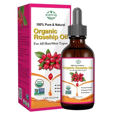 100% Pure Natural Rosehip Oil for Face, USDA Certified Organic, Cold Pressed, Extra Virgin, Hexane Free Rosehip Seed Oil for Anti-Aging, Acne Scar Treatment, Skin &amp; Hair Care (4.22 oz/125 ml)