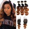 Ombre Human Hair 3 Bundles With 4x4 Lace Closure 1B/30 Two-tone Ombre Brown Body Wave Bundles with Closure Brazilian Virgin Human Hair Extensions For Women (T1B/30,14 16 18+12)