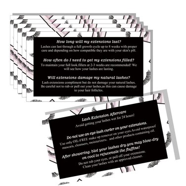 MAOSH Lash Extension Aftercare Instructions Cards, Card, Care Technicians accessories, Black with White Design 50 Pack, Double-sided Printing 3.5 x 2'' inch Business Card Size