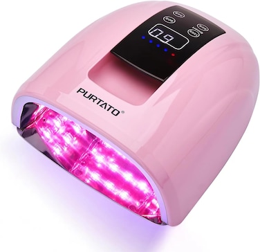 Professional Salon Rechargeable 90W UV LED Cordless Nail Lamp,45 lamp Beads Long Battery Life,Removable Stainless Steel Bottom, 4 Timer Setting and Smart Sensor Nail Dryer (Pink)