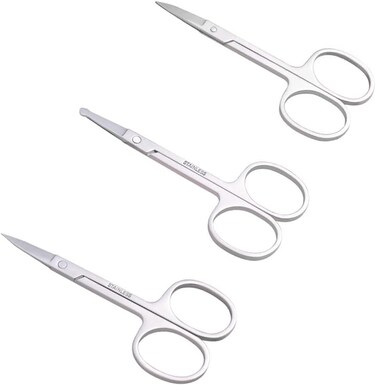 3pcs Small Eyebrow Scissors and Nose Hair Scissor, Beard Moustache Eyelash Nail Trimmer Facial Hair Grooming Scissors for Man and Woman
