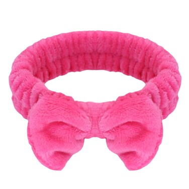 Spa headband, bowknot headband in roland pink, reusable, soft and comfortable, preventing liquid from getting wet and disrupting hair, ideal for facial cleansing, bathing, and yoga exercises