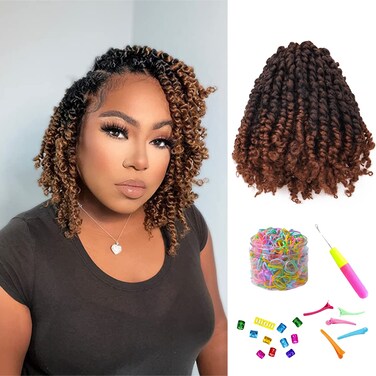 Passion Twist Hair-Pre-twisted Passion Twists,Pre-Looped Crochet Braids Made Of Bohemian Hair Synthetic Braiding Hair Extensions (8 Inch(Pack of 8), T30)