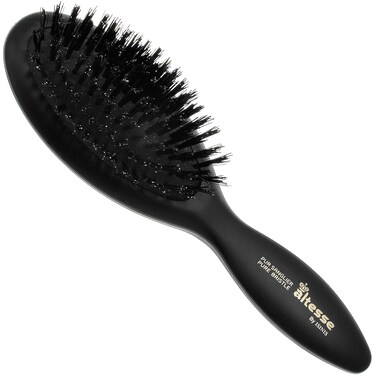 Altesse 2907 Natural Bristle Hair Brush Travel Hairbrush Medium Air Cushion Matte Black Handle with 7 Rows of Black 100% Boar Bristle Hair Brush for Fine Hair for Sensitive Scalps. Made in France