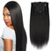 Sassina Real Remy Thick Yaki Straight Clip in Virgin Human Hair Extension Natural Black Double Wefts for African American Black Women 7 Pieces 120g with 17 Clips, YS 18 Inch