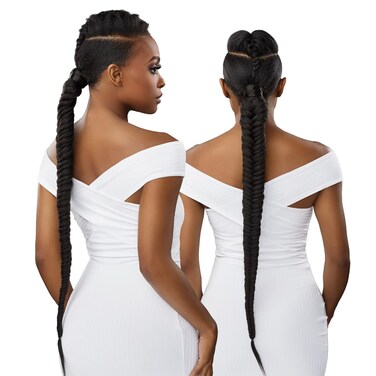 Sensationnel Lulu pony wrap hairextensions- 2 high heat synthetic yaki pony tail or up do hair wig piece (1 JETBLACK)