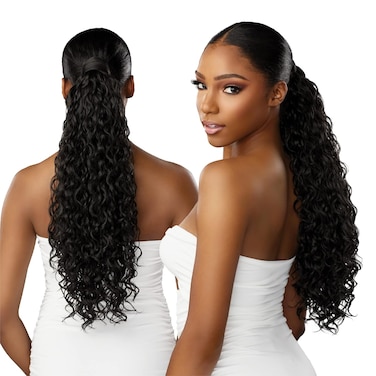 Sensationnel Lulu pony wrap hairextensions- 3 high heat synthetic yaki pony tail or up do hair wig piece (1 JETBLACK)