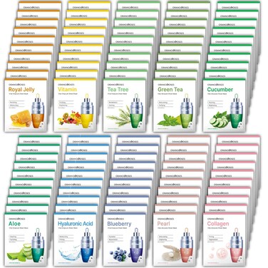 【Orangeroses】 100 Pcs Combo Pack, Premium Korean Essence Facial Mask Sheet (10 Types x 10 pcs)