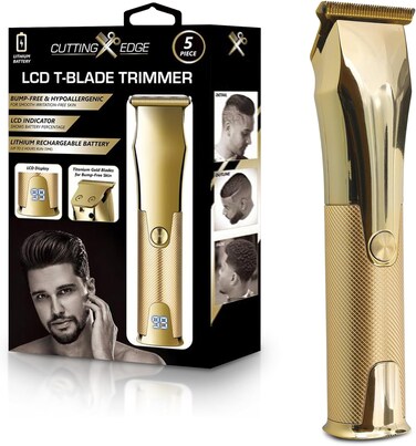 Cutting Edge T-Blade Trimmer for Men, Hypoallergenic T-Blade Trimmer with 4 Guide Combs (1mm, 2mm, 3mm, 4mm) LCD Indicator, Rechargeable 2 Hour Run-Time, Bump-Free &amp; Irritation-Free, Ergonomic Design