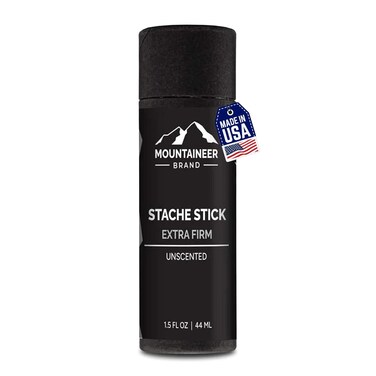 Mountaineer Brand Stache Stick   Mustache Wax for Men   100% Natural Beeswax and Plant Based Oils   Grooming Beard Moustache Wax   Extra Firm Hold   Smooth, Condition, Styling Balm   Unscented 1.5oz