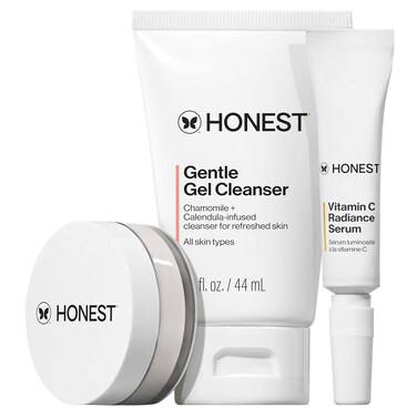 Honest Beauty The Icons Skincare Trio   Mini Hydrogel Cream, Gentle Gel Cleanser, Vitamin C Radiance Serum   EWG Verified, Vegan + Cruelty Free