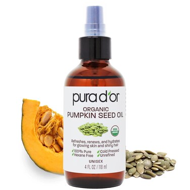 PURA D'OR 4 Oz Organic Pumpkin Seed Oil - 100% Pure USDA Certified Premium Grade Body Oil &amp; Hair Growth Serum - After Shower Body Oil For Women &amp; Men - Cold Pressed, Unrefined, Hexane-Free Skin Oil