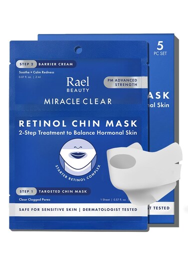 Rael Retinol Chin Mask with Miracle Clear Barrier Cream - Face Masks and Moisturizer, 2 Step Treatment, Niacinamide, Ceramide NP, for All Skin Types, Vegan, Korean Skincare (5 Kits)