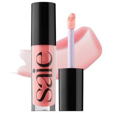 Saie Glossybounce High-Shine Hydrating Lip Gloss Oil - Sheer Tinted Lip Oil with Hyaluronic Acid + Jojoba Oil for Long-Lasting Moisture - Kiss (.17 oz)