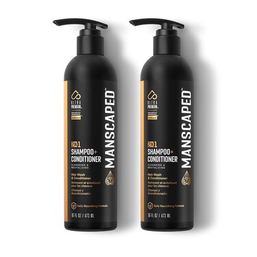 MANSCAPED&reg; 2 In 1 Shampoo &amp; Conditioner, UltraPremium Formula Infused with Sea Kelp, Coconut Water, Aloe for Nourishing and Hydrating Hair (16 oz), 2 Pack