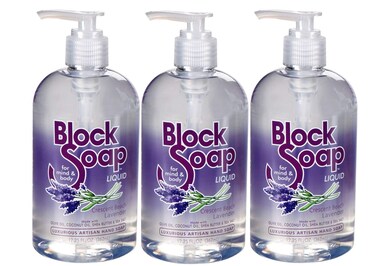 BLOCKSOAP FOR MIND &amp; BODY Lavender Liquid Hand Soap with Olive Oil, Coconut Oil and Shea Butter (12.25 Fluid Ounces) - 3 Pack