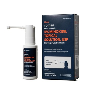 Roman Minoxidil Men's Hair Regrowth Treatment Spray   5% Topical Solution for Thinning Hair, Clinically Proven to Stimulate Hair Growth, Easy-to-Use Hair Care, Unscented   1-Month Supply