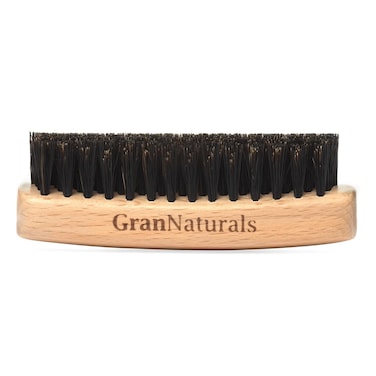 GranNaturals Boar Bristle Slick Back Hair Brush - Palm Size - Soft Medium Smoothing Hairbrush to Style, Polish, &amp; Lay Hair Down Flat to Create a Sleek Frizz Free Hairstyle for Women and Men