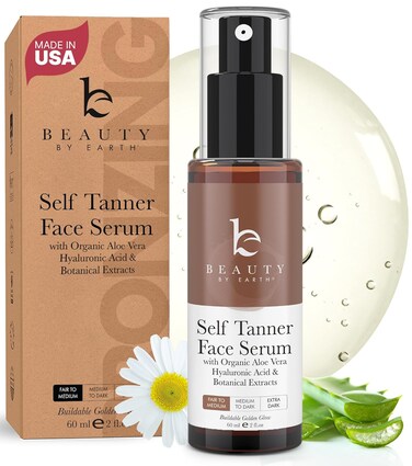Face Tanner Serum - USA Made with Natural &amp; Organic Ingredients, Sunless Self Tanner for Face with Anti-Aging Hyaluronic Acid, Non Toxic Bronzing Serum for Streak-Free Fake Tan &amp; Natural Glow